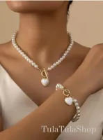 Zestaw naszyjnik i bransoletka z pereł perełek ZŁOTE NA PREZENT DZIEŃ BABCI