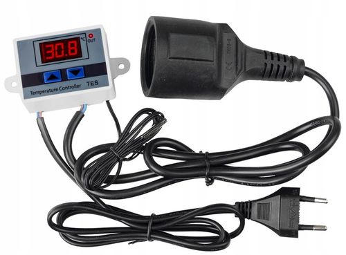 TERMOSTAT ELEKTRONICZNY CYFROWY REGULATOR TEMPERATURY + gniazdo + wtyk 230V na Arena.pl