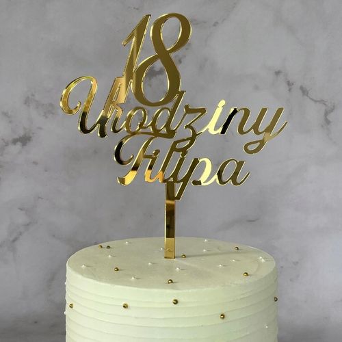 TOPPER NA TORT TOPER PLEXI ZŁOTE LUSTRO OZDOBA OSIEMNASTKA 18 URODZINY IMIĘ na Arena.pl