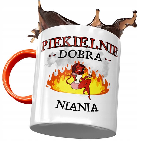 Kubek Pomarańczowy Dla Niani Piekielnie Dobra Z Nadrukiem Ze Zdjęciem zdjęcie 1
