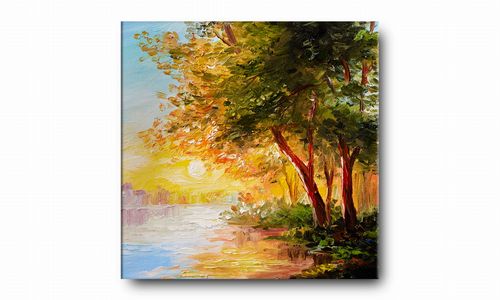 OBRAZ NA PŁÓTNIE 021 Drzewa nad rzeką 50x50cm na Arena.pl