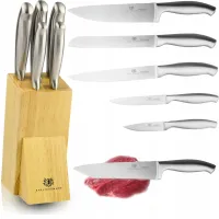 KOMPLET NOŻY NIERDZEWNYCH KUCHENNYCH W BLOKU DREWNIANYM NA STOJAKU 6 EL
