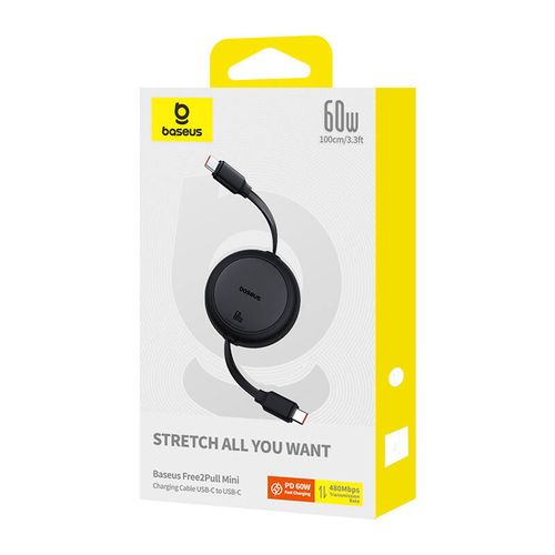 kabel usb baseus free2pull mini usb-c do usb-c, 60w, 1, (czarny) na Arena.pl