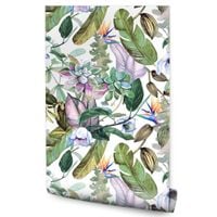 Tapeta W Rolce Egzotyczne LIŚCIE Kwiaty Akwarela