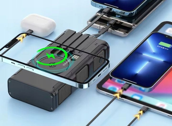 POWERBANK ŁADOWARKA SOLARNY INDUKCJA 36000mAh 8xUSB LATARKA 2x LED USB-C PD zdjęcie 12