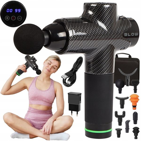 PISTOLET DO MASAŻU PLECÓW CIAŁA MASAŻER MASSAGE GUN 200W ZESTAW 10 KOŃCÓWEK zdjęcie 1