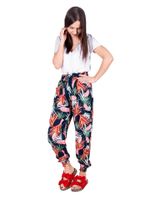 Spodnie damskie letnie długie z gumką liście granatowe S-M YOCLUB