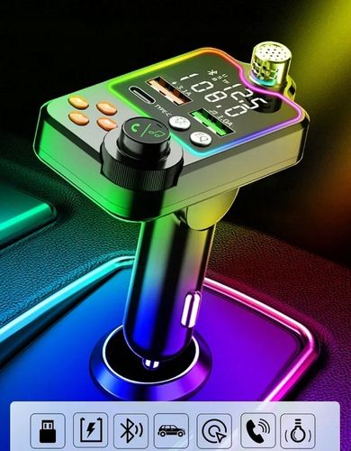 TRANSMITER FM ZESTAW GŁOŚNOMÓWIĄCY BT 5.0 ŁADOWANIE QC 3x USB PD RGB na Arena.pl