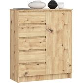 Komoda 80 cm pojemna 1 drzwi 5 szuflad 3 półki - dąb artisan