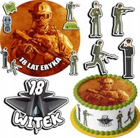 ZESTAW OPŁATEK NA TORT 20CM + 17 POSTACI - WOJSKO MUNDUR + IMIĘ 15CM 18CM