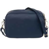 VERA PELLE torebka skórzana listonoszka z paskiem na ramię V486 granatowa