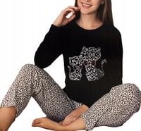 PIŻAMA DAMSKA BAWEŁNIANA WYGODNA DŁUGI RĘKAW PANTERKA KOT KOTKI MODNA L