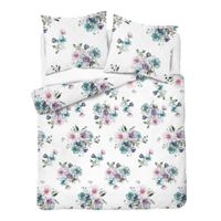 Pościel flanelowa 160x200cm. Flanela bawełniana gruba - kwiaty na białym