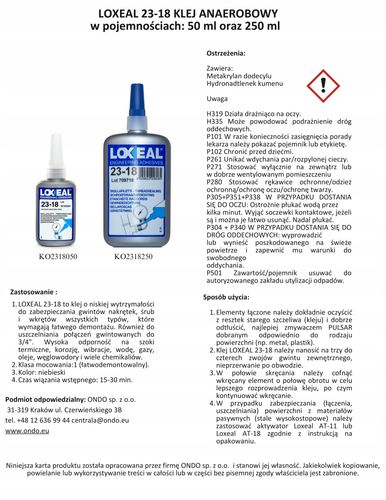 KLEJ DO GWINTÓW USZCZELNIACZ LOXEAL 23-18 ŁATWO DEMONTOWALNY 50 ml na Arena.pl