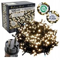 Bezpieczne Lampki Choinkowe 500 LED Ciepłe Białe Lampki Efekt Błysku Flash