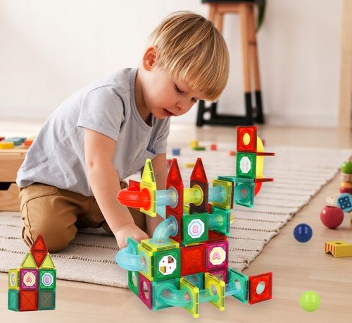 DUŻE KLOCKI MAGNETYCZNE Konstrukcyjne Labirynt Tor Kulkowy Zjeżdżalnia x148 na Arena.pl