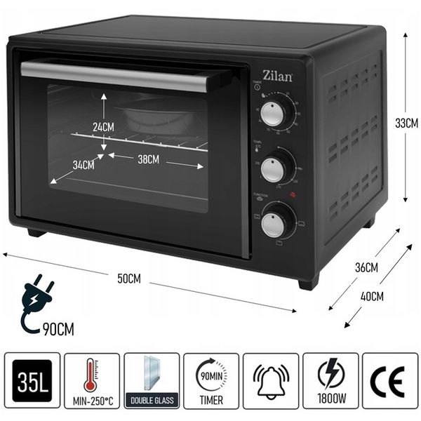 MINI PIEKARNIK ELEKTRYCZNY DOUBLE GLASS GRILL TIMER 35L 1800W zdjęcie 13