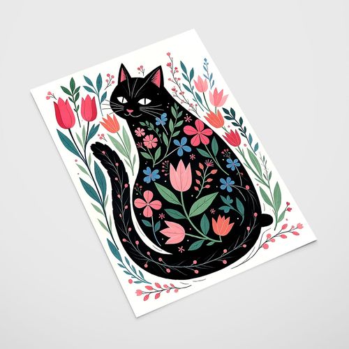 Plakat ilustracja kot w kwiatach 50x70 cm na Arena.pl