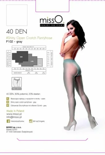 misso p102 rajstopy z wycięciem szare l/xl - elastyczne 40 den na Arena.pl