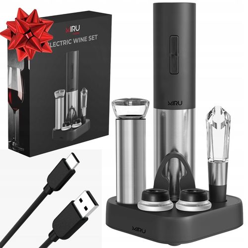 ELEKTRYCZNY KORKOCIĄG OTWIERACZ DO BUTELEK WINA, CZARNY ZESTAW NA PREZENT na Arena.pl