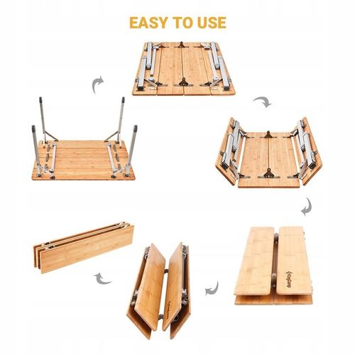 King Camp Stół kempingowy z bambusowym blatem 100 x 65 cm na Arena.pl