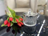 Cukiernica kryształowa / pojemnik dekoracyjny srebrny z kryształkami 9x11