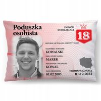 Poduszka Dowód Osobisty 60x40 cm z Twoim zdjęciem Prezent na 18