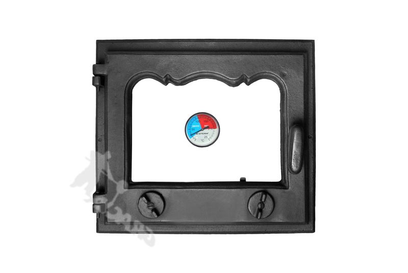 DRZWI D1 LEWE - 33X38 CM + TERMOMETR 0-250°C żeliwne do pieca piecowe kaflowe zdjęcie 1