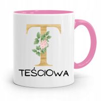 Kubek Różowy Prezent Dla Teściowej Litera T Z Nadrukiem Ze Zdjęciem
