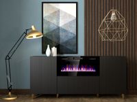 PAFOS Komoda 180 cm czarna z kominkiem