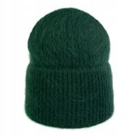 Czapka Zimowa Damska ZIELEŃ BUTELKOWA Angorowa Wywijana Miękka Stylowa