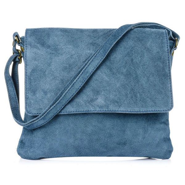 VERA PELLE torebka zamszowa listonoszka z klapą V480 c.jeansowa zdjęcie 1