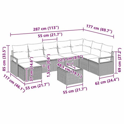 Zestaw Sof na Ogród 9 pcs Brązowy Polirattan na Arena.pl