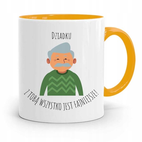 Kubek Żółty Dla Dziadka Z Tobą Wszystko Fajniejsze Z Nadrukiem Ze Zdjęciem zdjęcie 1