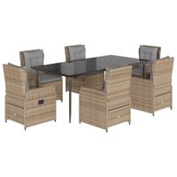 7-cz. zestaw mebli ogrodowych z poduszkami, beżowy, polirattan