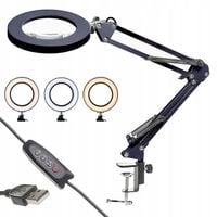 LAMPA Z LUPĄ KOSMETYCZNA BIURKOWA POWIĘKSZENIE 5X LED USB 12W CZARNA