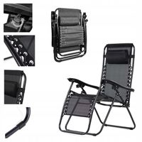 Leżak Składany Zero Gravity czarny ogrodowy lekki z poduszką regulacją