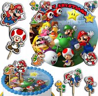 ZESTAW OPŁATEK NA TORT 20CM + TOPPERY PAPIEROWE - SUPER MARIO 15CM 18CM