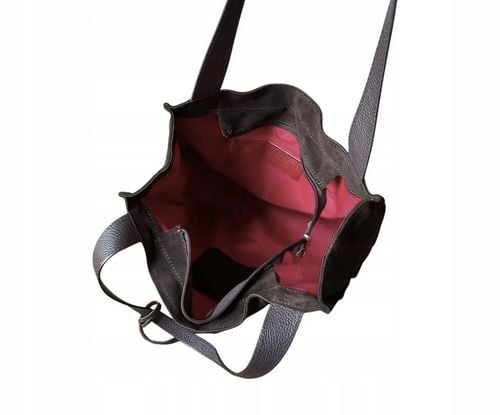 Czekoladowa zamszowa torebka shopper brązowa ZAMSZ NATURALNY Vera Pelle na Arena.pl