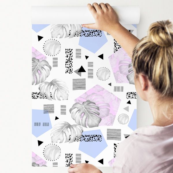 Tapeta wzory geometryczne liście do sypialni salon zdjęcie 3