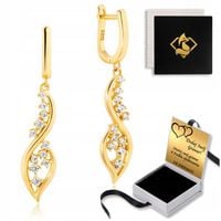 Złote Kolczyki Wiszące z Cyrkoniami Długie Prezent Dla niej GRAWER