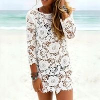 NARZUTKA SUKIENKA BOHO TUNIKA KORONKOWA BIAŁA TALIOWANA KOBIECA NA PLAŻĘ XL