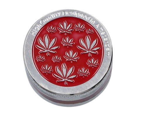 Młynek do Tytoniu Ziół Suszu Grinder Srebrno-Czerwony z Listkami Marihuany na Arena.pl