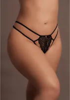 le desir faye plus size - koronkowe stringi z suwakiem, czarne