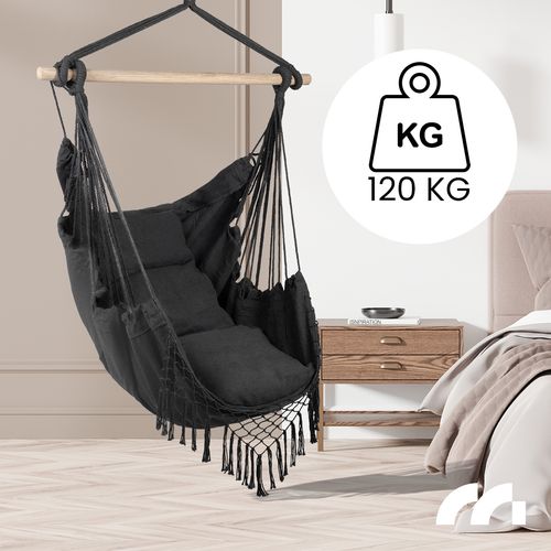 Fotel Wiszący Ogrodowy Krzesło Brazylijskie Kokon z Poduszkami Dark Gray na Arena.pl