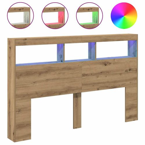 Zagłówek z półkami i LED, dąb artisan, 160x17x102 cm na Arena.pl