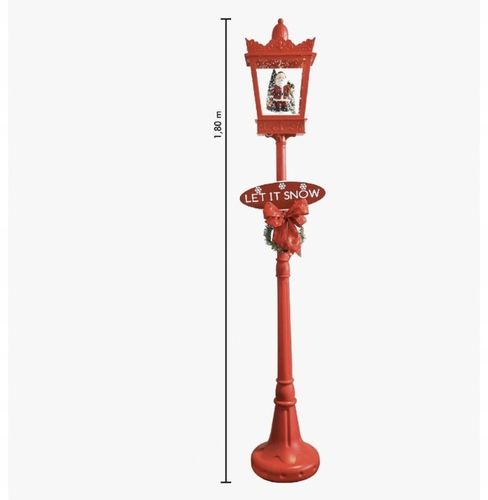 Latarnia świąteczna XL z dźwiękiem wirujący śnieg Mikołaj 180 czerwona na Arena.pl