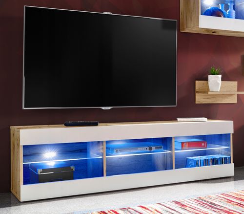 Szafka RTV LED Salon Nowoczesna Dąb Wotan RGB LED 140x35 Pokój na Arena.pl