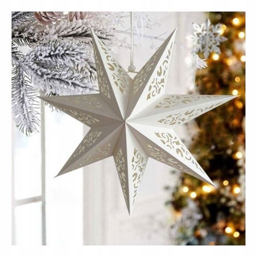 DUŻA GWIAZDA PAPIEROWA ŚWIĄTECZNA AŻUROWA biała 45 cm WITRAŻ 3D WG07 na Arena.pl