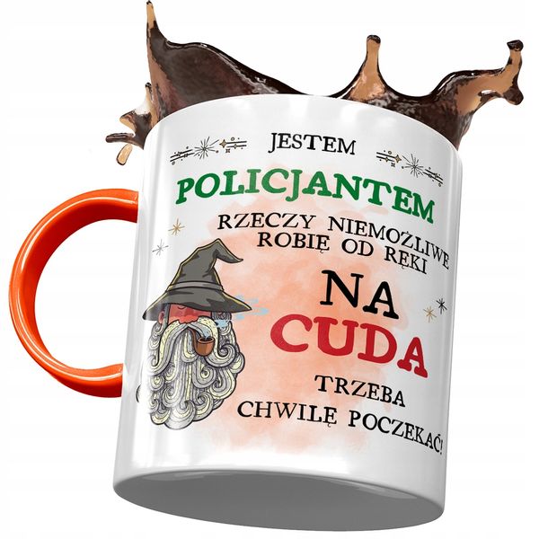 Kubek Pomarańczowy Dla Policjanta Prezent Z Nadrukiem Ze Zdjęciem zdjęcie 1